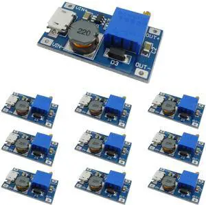 10-Pack MT3608 DC-DC Boost Converter, Micro USB | 2-24V to 5-28V adjustable, up to 93% efficiency, for DIY power supply and student electronics projects 10-Pack MT3608 DC-DC Boost Converter, Micro USB | 2-24V to 5-28V adjustable, up to 93% efficiency, for DIY power supply and student electronics projects