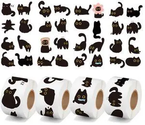 Cute Black Cat Stickers - 2000Pcs in 4 Rolls Funny Decals for Kids | 16 Designs Cartoon Kittens, Decorative Adhesive Roll Stickers, Birthday Party Gift, Student Rewards, Guitar Laptop Home Decor Cute Black Cat Stickers - 2000Pcs in 4 Rolls Funny Decals for Kids | 16 Designs Cartoon Kittens, Decorative Adhesive Roll Stickers, Birthday Party Gift, Student Rewards, Guitar Laptop Home Decor