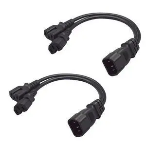 2 Pack IEC320 C14 to Dual Socket C15+C15 Y Splitter Power Adapter CableDual C15 Female to C14 Male PDU Style Computer AC Power Cable for Computer HDTV Monitor&Scanner1FT/0.32M 2 Pack IEC320 C14 to Dual Socket C15+C15 Y Splitter Power Adapter CableDual C15 Female to C14 Male PDU Style Computer AC Power Cable for Computer HDTV Monitor&Scanner1FT/0.32M