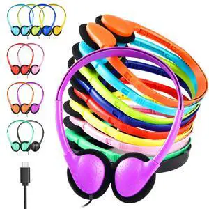 USB C Classroom Headphones Bulk for Kids, Wired On Ear 20 Pack | Type C Headphones for School Students Museum Library Computer Lab K-12 Boys Girls Teens Mixed Colors USB C Classroom Headphones Bulk for Kids, Wired On Ear 20 Pack | Type C Headphones for School Students Museum Library Computer Lab K-12 Boys Girls Teens Mixed Colors