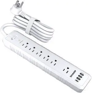 Surge Protector Power Strip with 6 Outlets, 4 USB Ports, White | 3 USB-A + 1 USB-C; Fast charging; Flat wall-hugger plug; 5-ft cord; Widely spaced outlets Surge Protector Power Strip with 6 Outlets, 4 USB Ports, White | 3 USB-A + 1 USB-C; Fast charging; Flat wall-hugger plug; 5-ft cord; Widely spaced outlets