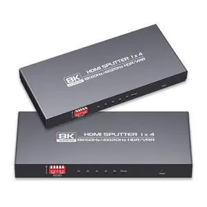 8K HDMI Splitter 1 in 4 Out 4K@120hz, 8K@60Hz HDMI 2.1 Splitter 1x4, Downscaler EDID, Hue Light Sync, Compatible with Blu-ray Player PS5 PS4 Pro Xbox Series X and More 8K HDMI Splitter 1 in 4 Out 4K@120hz, 8K@60Hz HDMI 2.1 Splitter 1x4, Downscaler EDID, Hue Light Sync, Compatible with Blu-ray Player PS5 PS4 Pro Xbox Series X and More