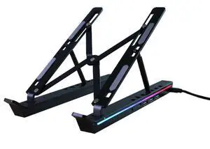 Laptop Stand with Docking Station for Desk,4 in 1(1*USB-C,3*USB-A) RGB Laptop Stand,Foldable Portable Cooling Laptop Holder,Adjustable for 12-18 inch Laptops,Tablet (Black) Laptop Stand with Docking Station for Desk,4 in 1(1*USB-C,3*USB-A) RGB Laptop Stand,Foldable Portable Cooling Laptop Holder,Adjustable for 12-18 inch Laptops,Tablet (Black)