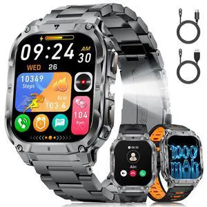 2.0" Military Smart Watch for Men with Flashlight, Make/Answer Calls, 1000mAh, IP68 Waterproof, 100+ Sport Modes Fitness Tracker for Workout Outdoor iOS Android Compatible, Black-Orange 2.0" Military Smart Watch for Men with Flashlight, Make/Answer Calls, 1000mAh, IP68 Waterproof, 100+ Sport Modes Fitness Tracker for Workout Outdoor iOS Android Compatible, Black-Orange