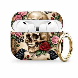 Compatible with AirPod Pro 3 Case (2025), Stylish Pattern Protective Cover with Keychain, Shockproof Anti-Drop TPU Case for Women and Men(Skull Roses Ravens Butterflies) Compatible with AirPod Pro 3 Case (2025), Stylish Pattern Protective Cover with Keychain, Shockproof Anti-Drop TPU Case for Women and Men(Skull Roses Ravens Butterflies)