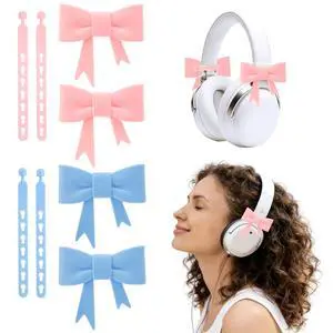4 Pack Silicone Bow Decor Headphone Accessories, 3D Cute Earphone Accessories for Women Girls, Gamer Gift for Christmas,Gamer Girl Headphones Accessories-Pink+Blue 4 Pack Silicone Bow Decor Headphone Accessories, 3D Cute Earphone Accessories for Women Girls, Gamer Gift for Christmas,Gamer Girl Headphones Accessories-Pink+Blue