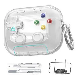 Case for AirPods Pro 3 with Phone Stand, Security Lock, 3D Decompression Button, Includes 3-in-1 Cleaning Pen & Metal Keychain, Shockproof Design, White Case for AirPods Pro 3 with Phone Stand, Security Lock, 3D Decompression Button, Includes 3-in-1 Cleaning Pen & Metal Keychain, Shockproof Design, White