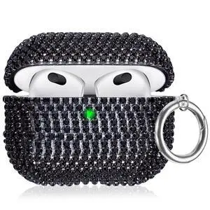 Bling Case Compatible with AirPods 3rd Generation (2021), Sparkling Diamond Case for AirPods 3 Case Bling Rhinestones for Women, Shockproof Protective Cute Cover with Keychain (Black) Bling Case Compatible with AirPods 3rd Generation (2021), Sparkling Diamond Case for AirPods 3 Case Bling Rhinestones for Women, Shockproof Protective Cute Cover with Keychain (Black)