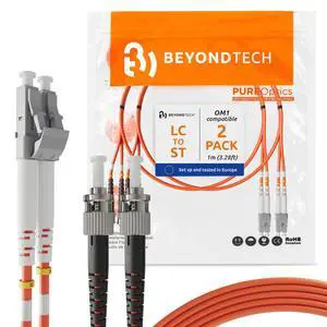 1m (3.28ft) LC to ST Fiber Patch Cable (2 Pack) UPC Multimode Duplex Fiber Optic Cable 62.5/125µm core, Compatible with OM1 LSZH PUREOptics Series 1m (3.28ft) LC to ST Fiber Patch Cable (2 Pack) UPC Multimode Duplex Fiber Optic Cable 62.5/125µm core, Compatible with OM1 LSZH PUREOptics Series