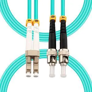 10FT LC to ST Fiber Patch Cable, OM3 Multimode Duplex Fiber Jumper | 10G/40G MM Duplex 50/125um Fiber Jumper Optical Patch Cord, LSZH Aqua for Transceivers, Switches and Routers 10FT LC to ST Fiber Patch Cable, OM3 Multimode Duplex Fiber Jumper | 10G/40G MM Duplex 50/125um Fiber Jumper Optical Patch Cord, LSZH Aqua for Transceivers, Switches and Routers