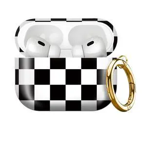 Compatible with AirPods Pro 3rd Generation 2025 Case Cover with Gold Keychain - Cute Protective Hard AirPod Pro 3 Cases for Women - Black White Checkered Compatible with AirPods Pro 3rd Generation 2025 Case Cover with Gold Keychain - Cute Protective Hard AirPod Pro 3 Cases for Women - Black White Checkered