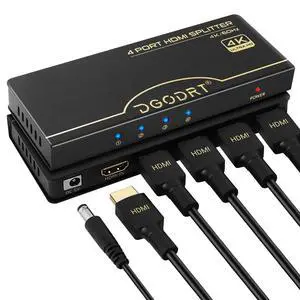 HDMI Splitter 1 in 4 Out 4K@60Hz, 1x4 4 Port HDMI 2.0 Splitter UHD Powered, Support HDCP Bypass, EDID Management, 18Gbps Bandwidth 4-Way Output for TV, Fire Stick, PS5, Blu-ray HDMI Splitter 1 in 4 Out 4K@60Hz, 1x4 4 Port HDMI 2.0 Splitter UHD Powered, Support HDCP Bypass, EDID Management, 18Gbps Bandwidth 4-Way Output for TV, Fire Stick, PS5, Blu-ray