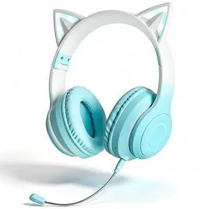 Cute Cat Ear Bluetooth Headphones w/Built-in Mic,Over Ear Wired Headphones | with LED Lights, Foldable Wireless Headset with Cat Ear for Traveling, Gift for Boys Girls Teens Adult Cute Cat Ear Bluetooth Headphones w/Built-in Mic,Over Ear Wired Headphones | with LED Lights, Foldable Wireless Headset with Cat Ear for Traveling, Gift for Boys Girls Teens Adult