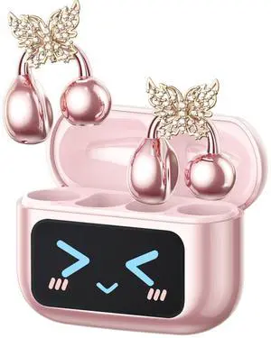 Stylish Clip On Earbuds with Removable Gold Butterfly Earring, Open Ear Earbuds with LCD Touch Screen, Fashionables Open Ear Headphones for Women, Butterfly Earring Rose Gold M100 Stylish Clip On Earbuds with Removable Gold Butterfly Earring, Open Ear Earbuds with LCD Touch Screen, Fashionables Open Ear Headphones for Women, Butterfly Earring Rose Gold M100