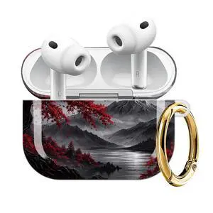 Compatible with AirPod Pro 3 Case (2025), Shockproof Dustproof Protective Cover with Cute Golden Keychain for Women & Girls - Red Tree Moon Mountains Lake Night Compatible with AirPod Pro 3 Case (2025), Shockproof Dustproof Protective Cover with Cute Golden Keychain for Women & Girls - Red Tree Moon Mountains Lake Night