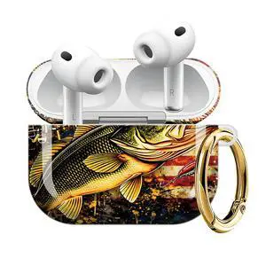 Compatible with AirPod Pro 3 Case (2025), Shockproof Dustproof Protective Cover with Cute Golden Keychain for Women & Girls - American Flag Fishing Compatible with AirPod Pro 3 Case (2025), Shockproof Dustproof Protective Cover with Cute Golden Keychain for Women & Girls - American Flag Fishing