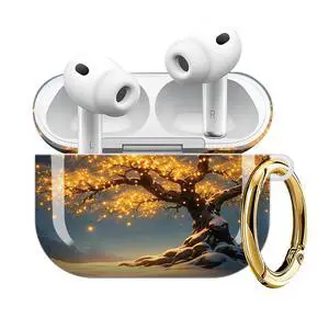 Compatible with AirPod Pro 3 Case (2025), Shockproof Dustproof Protective Cover with Cute Golden Keychain for Women & Girls - Golden Lights On Snowy Tree Night Sky Compatible with AirPod Pro 3 Case (2025), Shockproof Dustproof Protective Cover with Cute Golden Keychain for Women & Girls - Golden Lights On Snowy Tree Night Sky