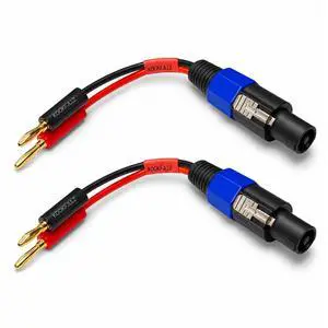 Speakon to Banana Plug Speaker Cables 2 Pack - 12AWG Gold Plated Professional Speaker Wire 6 Inch Speakon to Banana Plug Speaker Cables 2 Pack - 12AWG Gold Plated Professional Speaker Wire 6 Inch