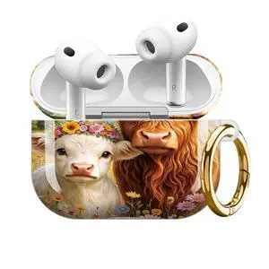 Compatible with Airpod Pro 3rd Gen Case 2025,Anti-Drop Cover with Keychain,Artistic Multi-Pattern Protective Shell for Daily Commute,Workout&Gifting(Floral Crowned Cows in Meadow Scene) Compatible with Airpod Pro 3rd Gen Case 2025,Anti-Drop Cover with Keychain,Artistic Multi-Pattern Protective Shell for Daily Commute,Workout&Gifting(Floral Crowned Cows in Meadow Scene)