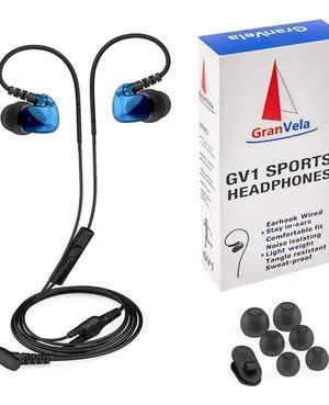 GV1 HD Sports in-Ear Headphones, IPX5 Waterproof Running Earbuds Wired with Mic, Phone-Call Answering,Memory Wire Earhook and Clip - Blue GV1 HD Sports in-Ear Headphones, IPX5 Waterproof Running Earbuds Wired with Mic, Phone-Call Answering,Memory Wire Earhook and Clip - Blue
