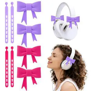 4 Pack Silicone Bow Decor Headphone Accessories, 3D Cute Earphone Accessories for Women Girls, Gamer Gift for Christmas,Gamer Girl Headphones Accessories-Purple+Rose 4 Pack Silicone Bow Decor Headphone Accessories, 3D Cute Earphone Accessories for Women Girls, Gamer Gift for Christmas,Gamer Girl Headphones Accessories-Purple+Rose