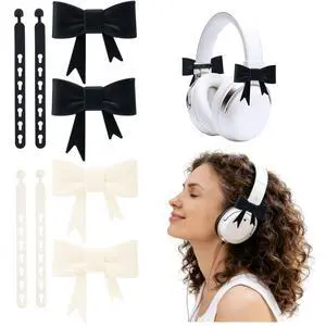 4 Pack Silicone Bow Decor Headphone Accessories, 3D Cute Earphone Accessories for Women Girls, Gamer Gift for Christmas,Gamer Girl Headphones Accessories-Black+Beige 4 Pack Silicone Bow Decor Headphone Accessories, 3D Cute Earphone Accessories for Women Girls, Gamer Gift for Christmas,Gamer Girl Headphones Accessories-Black+Beige
