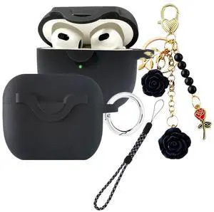 Secure Lock Case for Airpods 3 with Cute Flowers Keychain Lanyard,Silicone Protective Cover for Airpods 3rd Generation Case Women Girls for Apple iPod 3rd Charging Cases 2021 (Black) Secure Lock Case for Airpods 3 with Cute Flowers Keychain Lanyard,Silicone Protective Cover for Airpods 3rd Generation Case Women Girls for Apple iPod 3rd Charging Cases 2021 (Black)