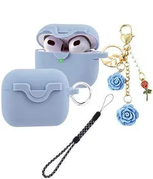 Secure Lock Case for Airpods 3 with Cute Flowers Keychain Lanyard,Silicone Protective Cover for Airpods 3rd Generation Case Women Girls for Apple iPod 3rd Charging Cases 2021 (Blue) Secure Lock Case for Airpods 3 with Cute Flowers Keychain Lanyard,Silicone Protective Cover for Airpods 3rd Generation Case Women Girls for Apple iPod 3rd Charging Cases 2021 (Blue)