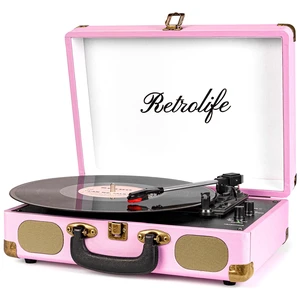 ® Record Player 3-Speed Bluetooth Portable Turntable-Pink Belt-Driven with Built-in Speakers, Wireless Bluetooth Input, RCA Out AUX In Headphone Jack, Auto-Stop, Gift for Music Lovers ® Record Player 3-Speed Bluetooth Portable Turntable-Pink Belt-Driven with Built-in Speakers, Wireless Bluetooth Input, RCA Out AUX In Headphone Jack, Auto-Stop, Gift for Music Lovers