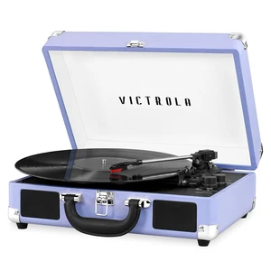 Journey - Bluetooth Suitcase Record Player - Lavender/Silver Built-in stereo speakers, 3-speed turntable plays 7", 10" and 12" records, Bluetooth streaming, headphone jack Journey - Bluetooth Suitcase Record Player - Lavender/Silver Built-in stereo speakers, 3-speed turntable plays 7", 10" and 12" records, Bluetooth streaming, headphone jack