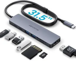 31.5'' USB C Hub Multiport Adapter HDMI 4K for MacBook Neo, iPad | 7 in 1 USB C Docking Station with HDMI 4K@60Hz, 100W PD Fast Charging, 3 USB 3.0 Data Port, SD/TF Card Reader for Laptop, PC 31.5'' USB C Hub Multiport Adapter HDMI 4K for MacBook Neo, iPad | 7 in 1 USB C Docking Station with HDMI 4K@60Hz, 100W PD Fast Charging, 3 USB 3.0 Data Port, SD/TF Card Reader for Laptop, PC