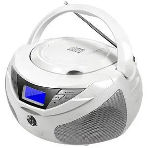 Portable CD Player Boombox with Bluetooth, FM Radio, USB Playback, Built-in Rechargeable Battery, Remote Control, Stereo Sound (White) Portable CD Player Boombox with Bluetooth, FM Radio, USB Playback, Built-in Rechargeable Battery, Remote Control, Stereo Sound (White)
