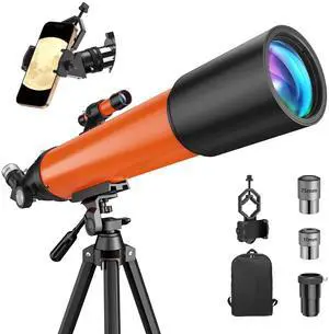 Telescope for Adults 90mm High-Powered: Refractor for Kids 8-12 | 500mm focal length, multi-coated optics, stable tripod, phone mount and carry bag for beginners, moon and planet viewing Telescope for Adults 90mm High-Powered: Refractor for Kids 8-12 | 500mm focal length, multi-coated optics, stable tripod, phone mount and carry bag for beginners, moon and planet viewing