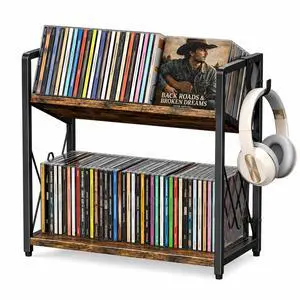CD Storage Rack, 2-Tier CD Holder Rack, DVD Shelf Holds Store up to 80 CDs | cd display Retro Desk DVD Organizer Tower for Music Enthusiasts, Brown CD Storage Rack, 2-Tier CD Holder Rack, DVD Shelf Holds Store up to 80 CDs | cd display Retro Desk DVD Organizer Tower for Music Enthusiasts, Brown