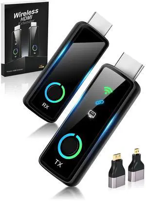 Wireless HDMI Transmitter and Receiver with LED Display 328ft/100M, 4K Decode 1080P@60Hz Ultra FHD Video Output, Plug&Play 5G+2.4G for Video to Monitor from PC/Laptop/HDTV/Camera Wireless HDMI Transmitter and Receiver with LED Display 328ft/100M, 4K Decode 1080P@60Hz Ultra FHD Video Output, Plug&Play 5G+2.4G for Video to Monitor from PC/Laptop/HDTV/Camera