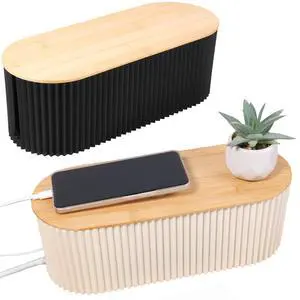 2Pcs Cable Management Box, 13 × 5.12 × 4.33 inch Plastic Cord Hider Box with Wood Lid, Hidden Storage Cord Organizer Box, Ample Internal Space Power Strips Cover Easy Access for Home Office 2Pcs Cable Management Box, 13 × 5.12 × 4.33 inch Plastic Cord Hider Box with Wood Lid, Hidden Storage Cord Organizer Box, Ample Internal Space Power Strips Cover Easy Access for Home Office