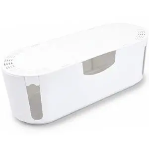 Cable Management Box, Power Strip Holder, Floor Outlet Hider, Desk Cord Organizer, Cover TV Wires, 12.75" (L) x 5" (W) x 4.5" (H), for use with Power Strips up to 10.5in Length - Small, White Cable Management Box, Power Strip Holder, Floor Outlet Hider, Desk Cord Organizer, Cover TV Wires, 12.75" (L) x 5" (W) x 4.5" (H), for use with Power Strips up to 10.5in Length - Small, White