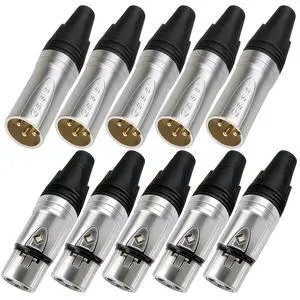Geisler XLR 3 Pin Male XLR 3 Pin Female Plug Gold-Plated Copper Contacts Fine Silver Nickel Metal Housing with Muficolored Rubber Ring (Silver-housing Black-Mark 5 Male & 5 Female) 10 Pack Geisler XLR 3 Pin Male XLR 3 Pin Female Plug Gold-Plated Copper Contacts Fine Silver Nickel Metal Housing with Muficolored Rubber Ring (Silver-housing Black-Mark 5 Male & 5 Female) 10 Pack