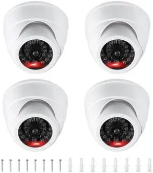 Fake Security Camera, 4Pcs Dummy Dome Cameras with Flashing Red LED Light/Screw/Cover for Indoor & Outdoor Home Business, White Fake Security Camera, 4Pcs Dummy Dome Cameras with Flashing Red LED Light/Screw/Cover for Indoor & Outdoor Home Business, White