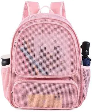 Mesh Backpack with Laptop Compartment, Ergonomic Reflective Design, Pink | Semi-Transparent College Back Pack for Girls, Boys, Commuting, Swimming, Travel, Beach, Outdoor Sports Mesh Backpack with Laptop Compartment, Ergonomic Reflective Design, Pink | Semi-Transparent College Back Pack for Girls, Boys, Commuting, Swimming, Travel, Beach, Outdoor Sports