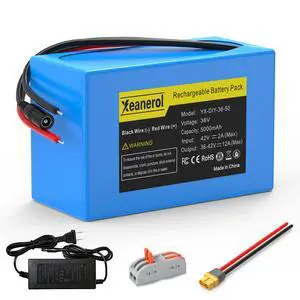 36V 5000mAh Lithium Battery with Charger, Rechargeable Battery Pack Compatible with 36 Volt Devices RC Car, LED Light Strip, DIY, CCTV Camera, Robot, Boat 36V 5000mAh Lithium Battery with Charger, Rechargeable Battery Pack Compatible with 36 Volt Devices RC Car, LED Light Strip, DIY, CCTV Camera, Robot, Boat
