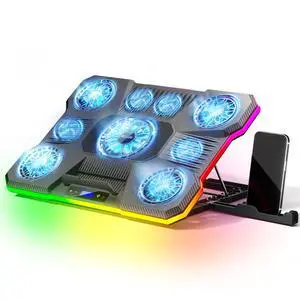 Laptop Cooling Pad, Laptop Cooler with 9 Quiet Fans,Gaming Laptop Fan | for 14-19 Inch Notebook Computer, Cooling Stand with 6 Adjustable Speeds and 10 RGB Light Modes, 2 USB Ports & Phone Holder Laptop Cooling Pad, Laptop Cooler with 9 Quiet Fans,Gaming Laptop Fan | for 14-19 Inch Notebook Computer, Cooling Stand with 6 Adjustable Speeds and 10 RGB Light Modes, 2 USB Ports & Phone Holder