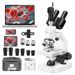 Trinocular Microscope 40x-2000x Magnification Double-Layer Stage with LED Lights on top and Bottom, Thick and Thin Dual Focusing knobs, Professional Biological Microscope (WiFi Electronic Eyepiece) Trinocular Microscope 40x-2000x Magnification Double-Layer Stage with LED Lights on top and Bottom, Thick and Thin Dual Focusing knobs, Professional Biological Microscope (WiFi Electronic Eyepiece)