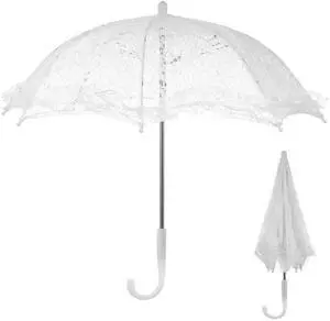 19.6 Inch White Lace Parasol Umbrella Vintage Victorian Wedding Parasol for Photography Bridal Shower Tea Party Decor Lightweight Elegant Prop with Ergonomic J-Handle 19.6 Inch White Lace Parasol Umbrella Vintage Victorian Wedding Parasol for Photography Bridal Shower Tea Party Decor Lightweight Elegant Prop with Ergonomic J-Handle