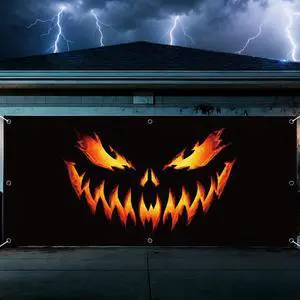Pumpkin Ghost Face Halloween Garage Door Cover 7x16 FT Decoration | Spooky Garage Door Banner, Rope and Grommet Easy Mount, High Quality, Creepy Visage Theme, Halloween Decor Pumpkin Ghost Face Halloween Garage Door Cover 7x16 FT Decoration | Spooky Garage Door Banner, Rope and Grommet Easy Mount, High Quality, Creepy Visage Theme, Halloween Decor