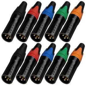 Geisler XLR 3 Pin Male XLR 3 Pin Female Plug Gold-Plated Copper Contacts Fine Silver Nickel Metal Housing with Muficolored Rubber Ring (Black-housing Colorful-Mark Male) 10 Pack Geisler XLR 3 Pin Male XLR 3 Pin Female Plug Gold-Plated Copper Contacts Fine Silver Nickel Metal Housing with Muficolored Rubber Ring (Black-housing Colorful-Mark Male) 10 Pack