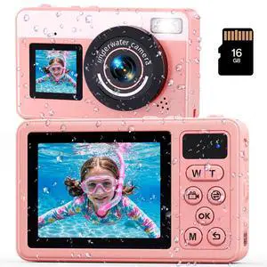 10FT Underwateer Camera 4K 48MP Waterproof Digital Camera for Teens | Dual Screens Waterproof Compact Floatable Camera for Snorkeling Pool Swimming with16GB SD Card,1200mAh Battery -Pink 10FT Underwateer Camera 4K 48MP Waterproof Digital Camera for Teens | Dual Screens Waterproof Compact Floatable Camera for Snorkeling Pool Swimming with16GB SD Card,1200mAh Battery -Pink