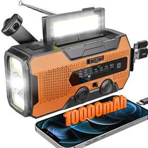 10000mAh Hand Crank Emergency Radio, NOAA Weather Solar Radio AM/FM,Battery Operated with LED Flashlight, Reading Lamp & SOS Alarm,Orange Survival Radio for Camping Hurricane Emergency 10000mAh Hand Crank Emergency Radio, NOAA Weather Solar Radio AM/FM,Battery Operated with LED Flashlight, Reading Lamp & SOS Alarm,Orange Survival Radio for Camping Hurricane Emergency