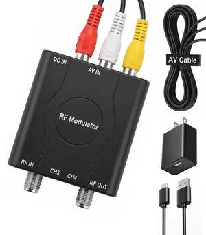 AV to RF Modulator RCA Composite to Coaxial Converter CH3/CH4 | Plug and Play, Includes HDMI Cable, USB Powered, RF Loop-Through, ABS Flame-Retardant Shell AV to RF Modulator RCA Composite to Coaxial Converter CH3/CH4 | Plug and Play, Includes HDMI Cable, USB Powered, RF Loop-Through, ABS Flame-Retardant Shell