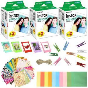 Instax Square Instant Film (3 Pack, 60 Sheets) 5 Plastic Desk Frames + 10 Paper Frames Plus 60 Border Frames Instax Square Instant Film (3 Pack, 60 Sheets) 5 Plastic Desk Frames + 10 Paper Frames Plus 60 Border Frames